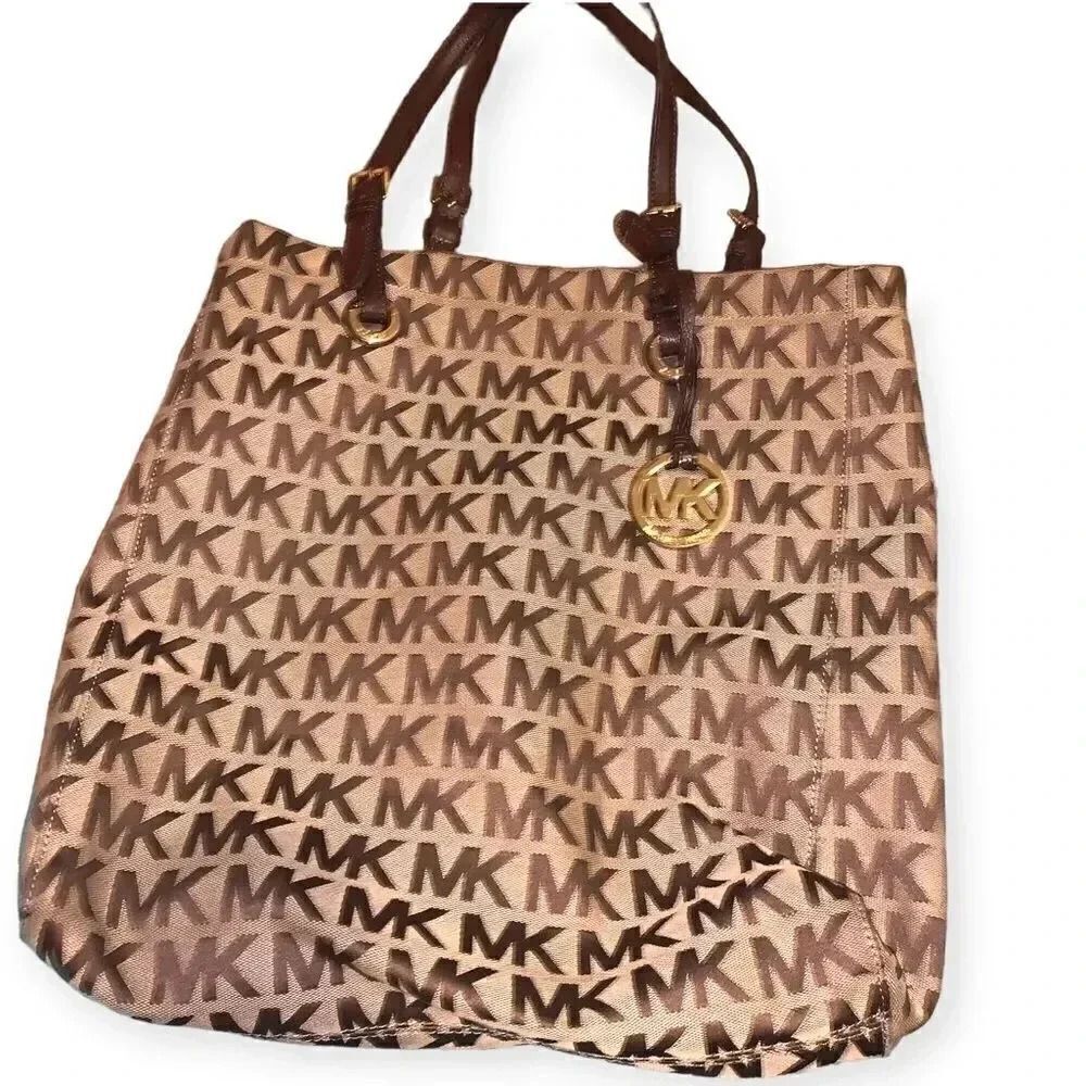 Large Michael Kors Khaki Brown Signature Shoulder Bag